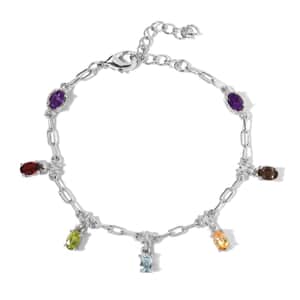 Karis Multi Gemstone Paper Clip Chain Station Bracelet in Platinum Bond (6.50-8.50In) 3.10 ctw