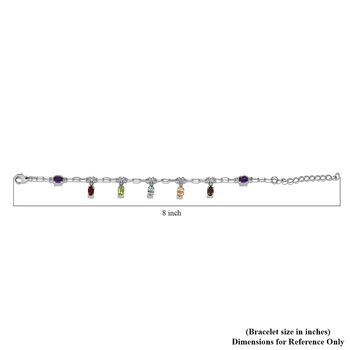 Karis Multi Gemstone Paper Clip Chain Station Bracelet in Platinum Bond (6.50-8.50In) 3.10 ctw image number 4