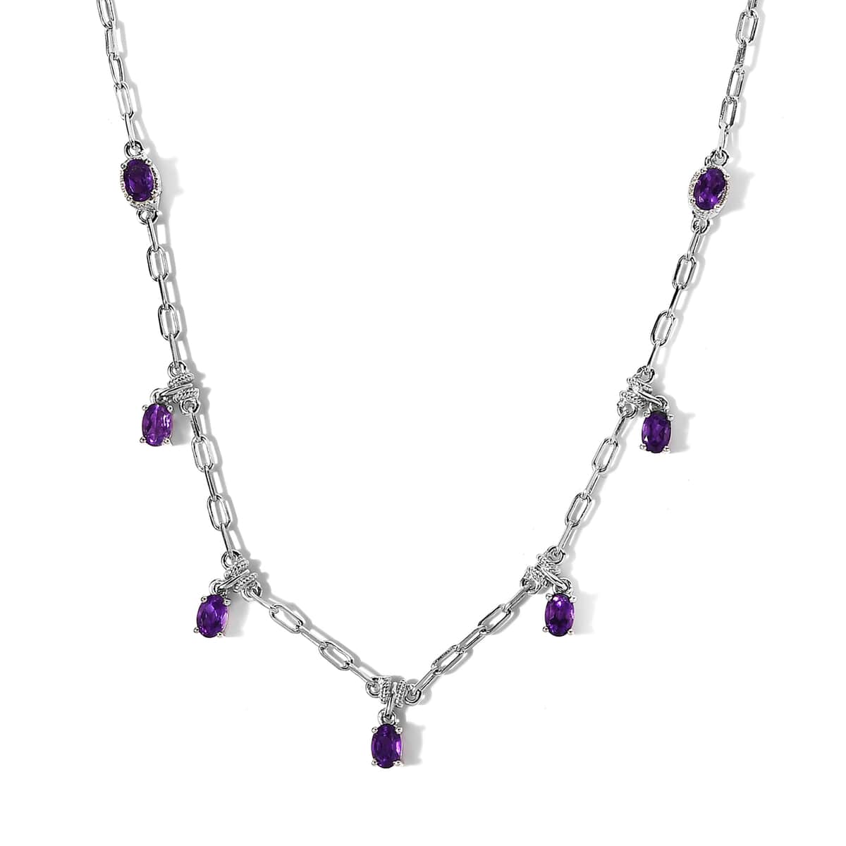 Karis Amethyst Paper Clip Chain Station Necklace 18-20 Inches in Platinum Bond 3.35 ctw image number 0