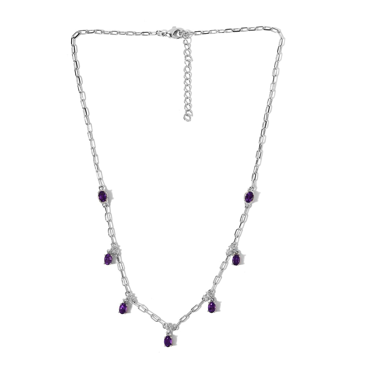 Karis Amethyst Paper Clip Chain Station Necklace 18-20 Inches in Platinum Bond 3.35 ctw image number 3