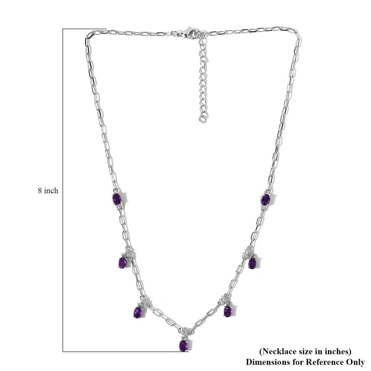 Karis Amethyst Paper Clip Chain Station Necklace 18-20 Inches in Platinum Bond 3.35 ctw image number 5