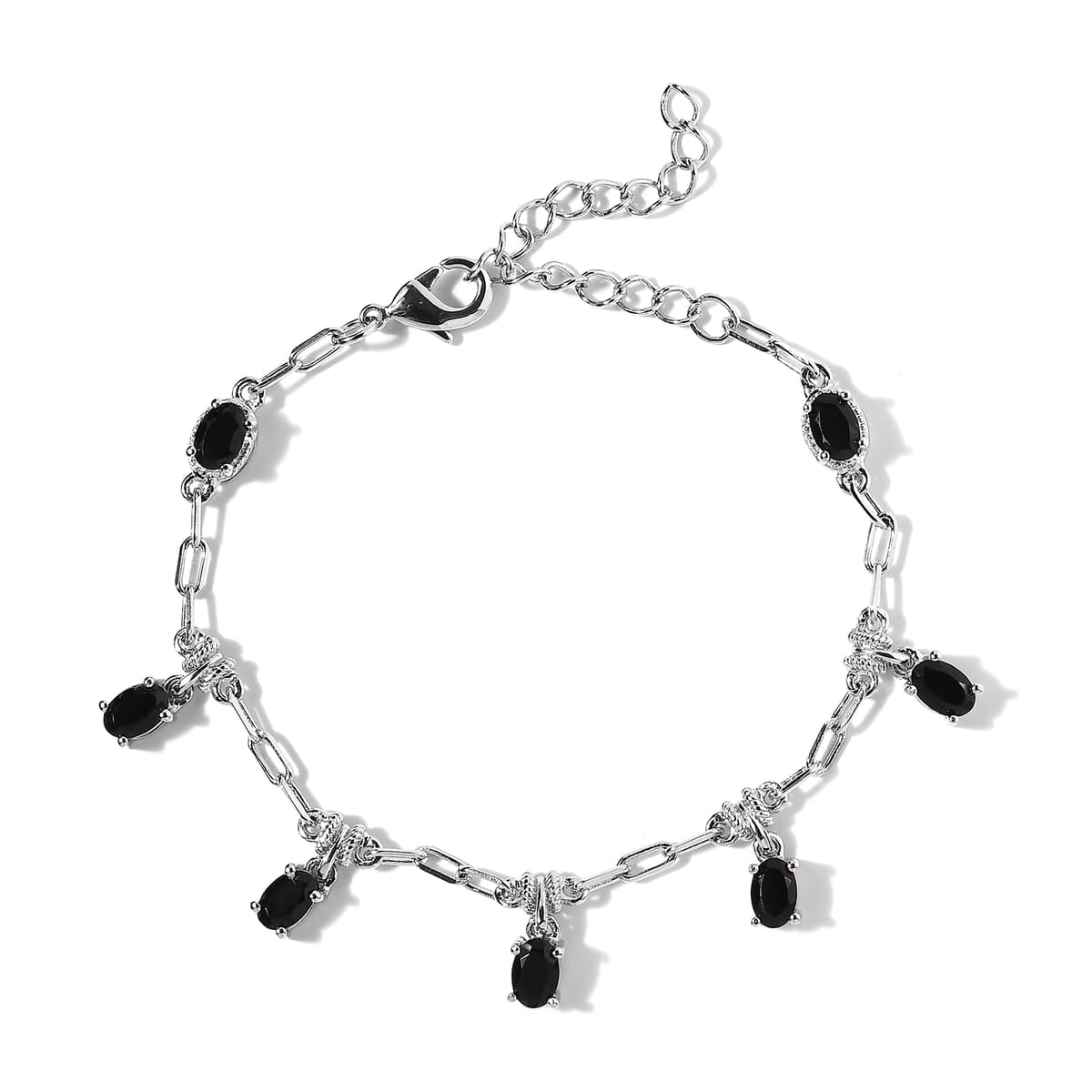 Karis Multi Gemstone Paper Clip Chain Station Bracelet in Platinum Bond (6.50-8.50In) 3.10 ctw image number 0