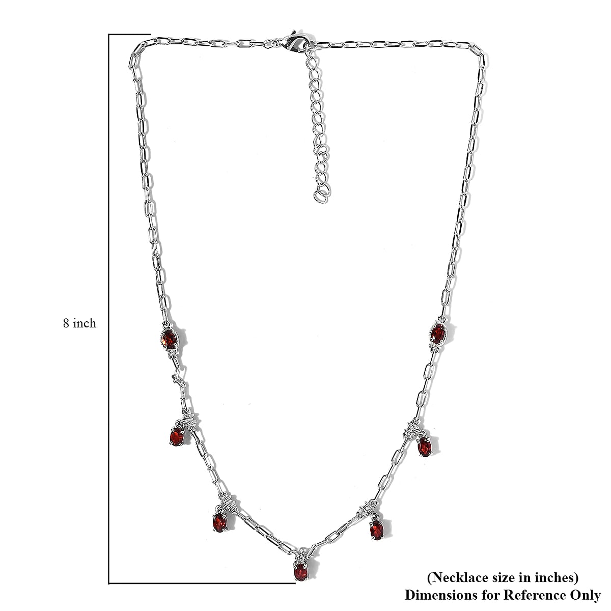 Karis Mozambique Garnet Paper Clip Chain Station Necklace 18-20 Inches in Platinum Bond 3.75 ctw image number 5