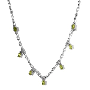 Karis Peridot Paper Clip Chain Station Necklace 18-20 Inches in Platinum Bond 3.50 ctw