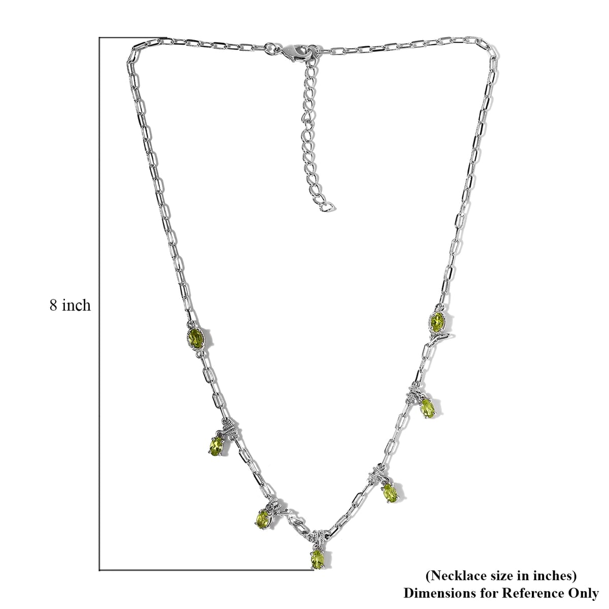 Karis Peridot Paper Clip Chain Station Necklace 18-20 Inches in Platinum Bond 3.50 ctw image number 5