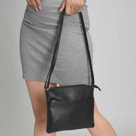 MARGOT GENUINE LEATHER black soft leather crossbody bag with