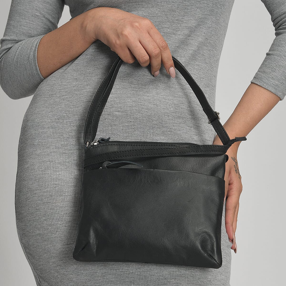 100% Genuine Leather Crossbody Bags  Size: 9 L x 8H  inch  Color: Black image number 2