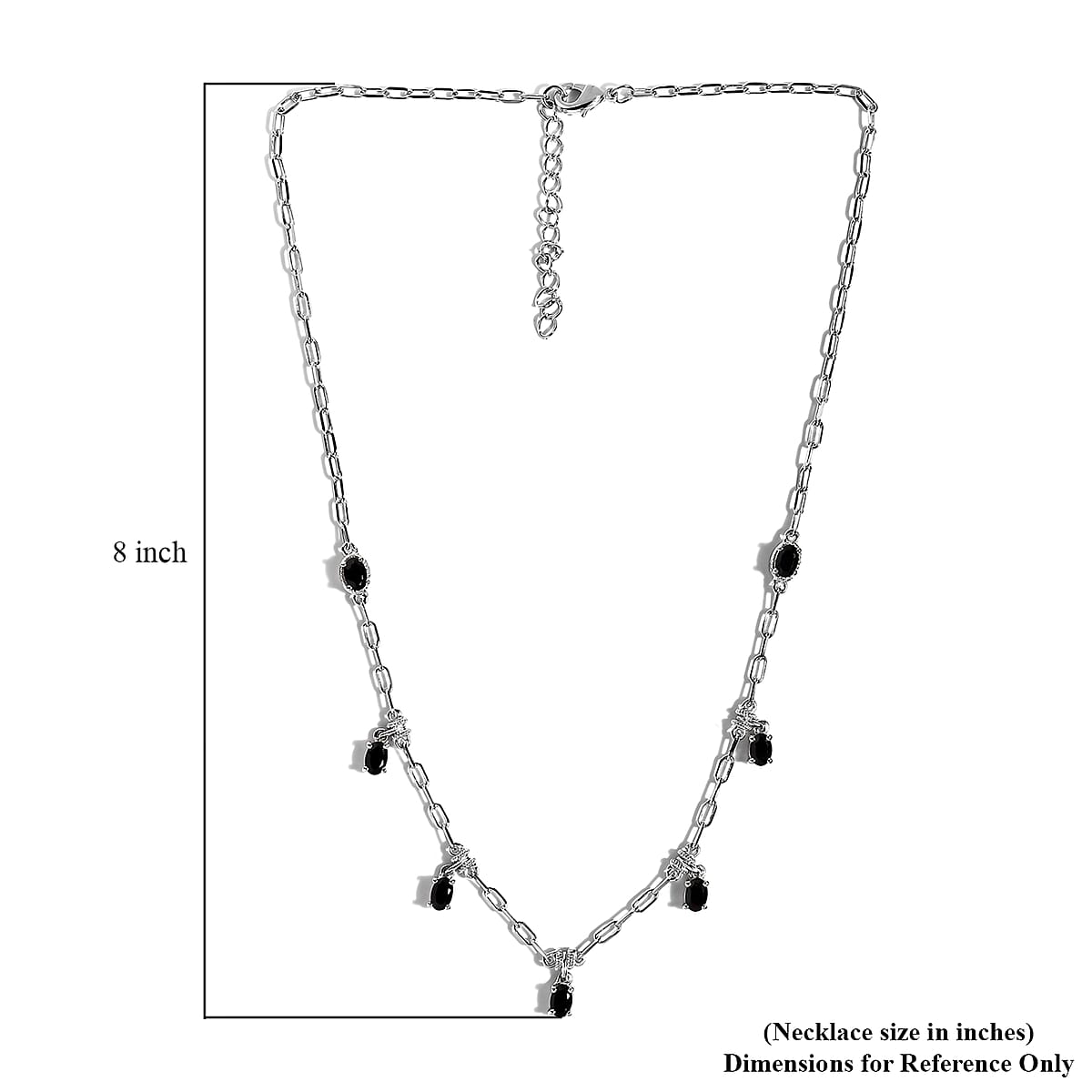 Karis Thai Black Spinel Paper Clip Chain Station Necklace 18-20 Inches in Platinum Bond 3.75 ctw image number 5