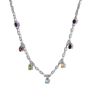 Karis Multi Gemstone Paper Clip Chain Station Necklace 18-20 Inches in Platinum Bond 3.20 ctw