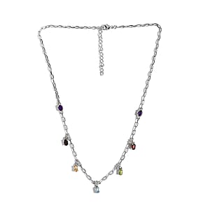 Karis Multi Gemstone Paper Clip Chain Station Necklace 18-20 Inches in Platinum Bond 3.20 ctw