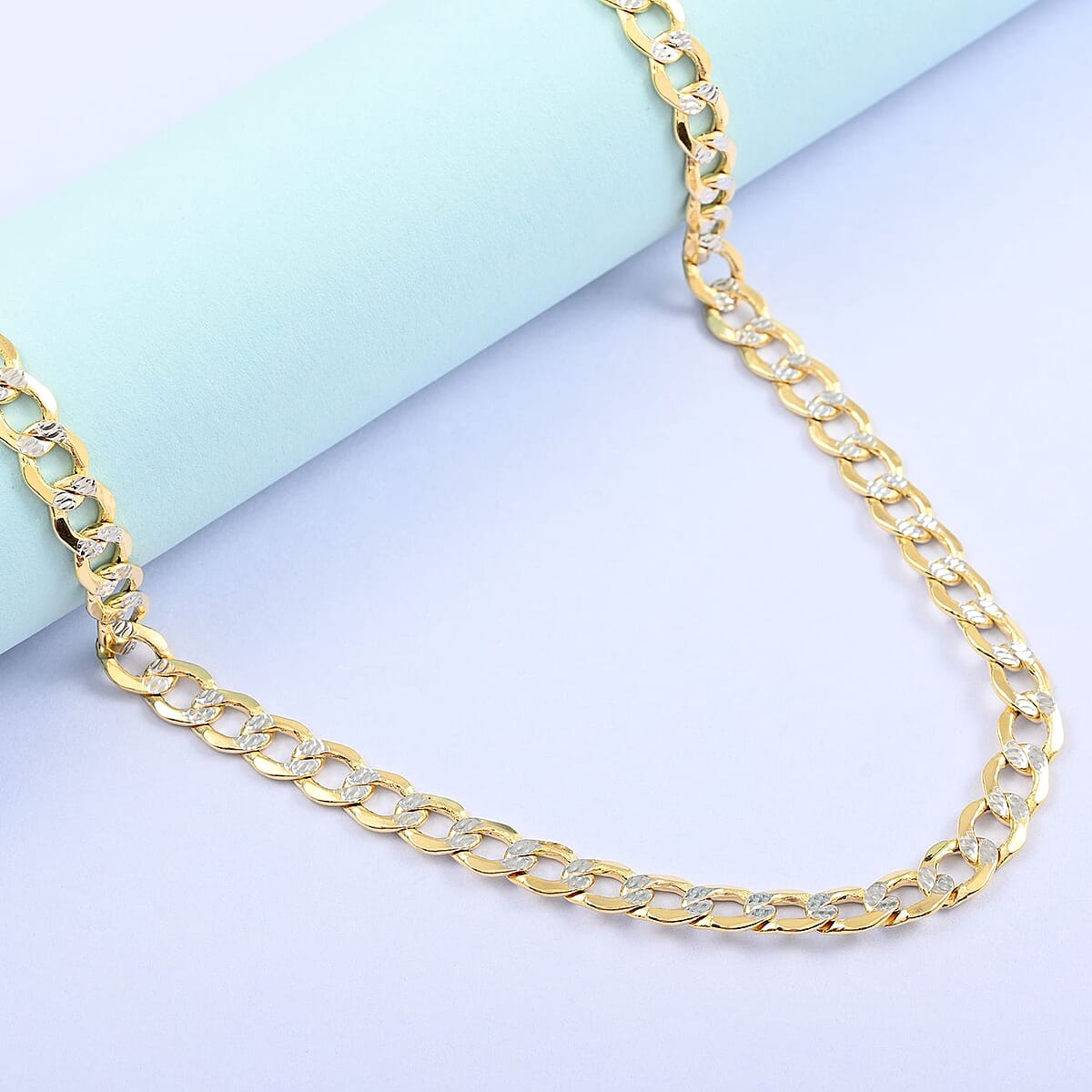 14K Yellow and White Gold 4.3mm Cuban Pave Chain Necklace 20 Inches 7.8 Grams image number 1