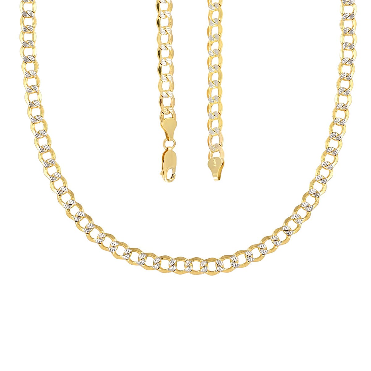 14K Yellow and White Gold 4.3mm Cuban Pave Chain Necklace 20 Inches 7.8 Grams image number 4