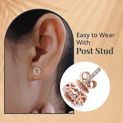 Ankur Treasure Chest Modani 14K Rose Gold Premium Marropino Morganite and Diamond Stud Earrings, Halo Studs, Morganite Earrings, Rose Gold Earrings, Diamond Halo Earrings 1.90 ctw