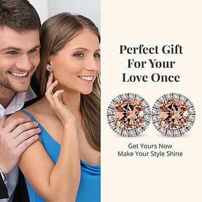 Ankur Treasure Chest Modani 14K Rose Gold Premium Marropino Morganite and Diamond Stud Earrings, Halo Studs, Morganite Earrings, Rose Gold Earrings, Diamond Halo Earrings 1.90 ctw
