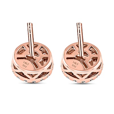 Ankur Treasure Chest Modani 14K Rose Gold Premium Marropino Morganite and Diamond Stud Earrings, Halo Studs, Morganite Earrings, Rose Gold Earrings, Diamond Halo Earrings 1.90 ctw