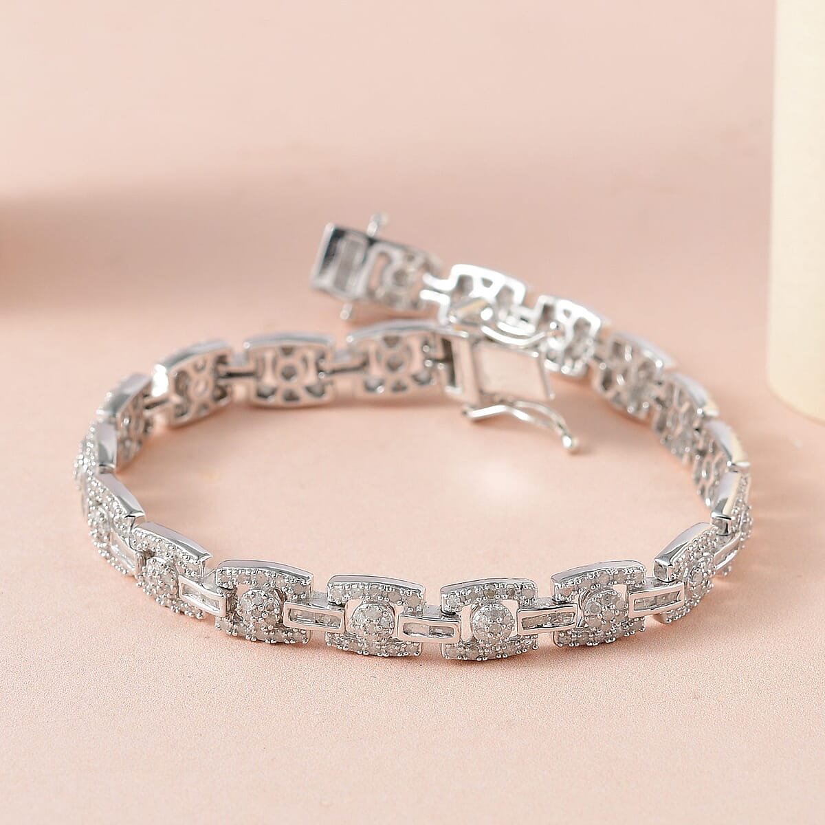 TLV Diamond Bracelet in Platinum Over Sterling Silver (7.25 In) (13.90 g) 2.90 ctw image number 1