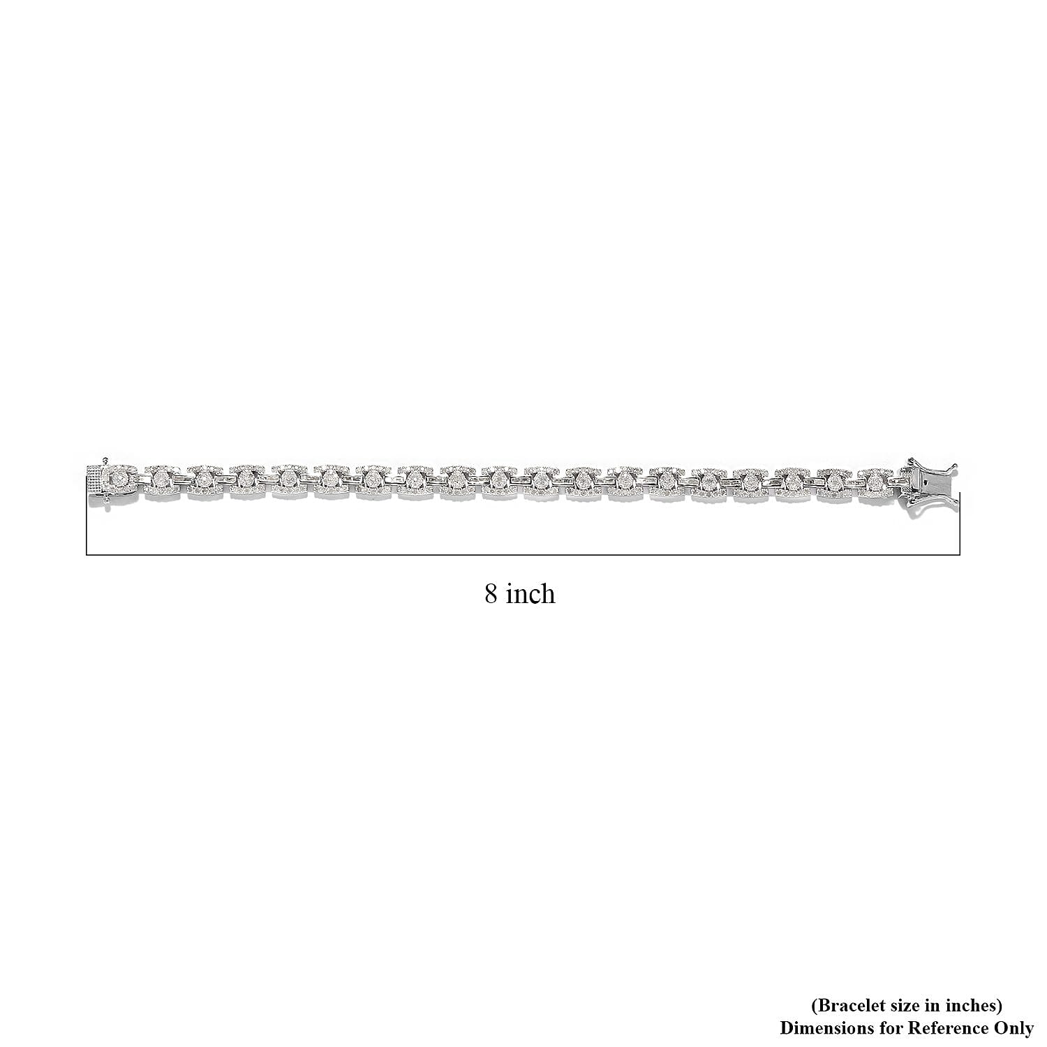 Diamond Deco Bracelet in Platinum Over Sterling Silver, Diamond Jewelry, Birthday Gift For Her (7.25 In) 2.90 ctw