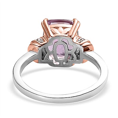Rose De France Amethyst and White Zircon Ring in Vermeil Rose Gold and Platinum Over Sterling Silver (Size 10.0) 2.90 ctw