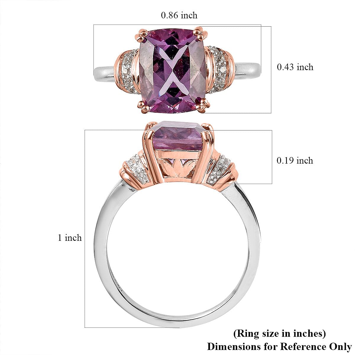 Rose De France Amethyst and White Zircon Ring in Vermeil Rose Gold and Platinum Over Sterling Silver (Size 10.0) 2.90 ctw