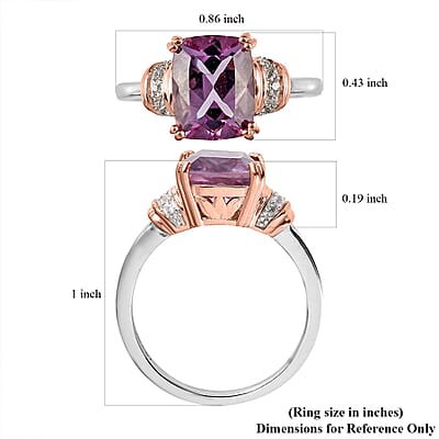 Rose De France Amethyst and White Zircon Ring in Vermeil Rose Gold and Platinum Over Sterling Silver (Size 10.0) 2.90 ctw