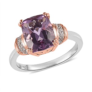 Rose De France Amethyst and White Zircon Ring in Vermeil Rose Gold and Platinum Over Sterling Silver (Size 8.0) 2.90 ctw