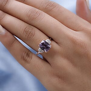 Rose De France Amethyst and White Zircon Ring in Vermeil Rose Gold and Platinum Over Sterling Silver (Size 8.0) 2.90 ctw
