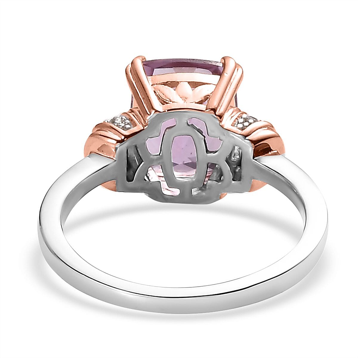 Rose De France Amethyst and White Zircon Ring in Vermeil Rose Gold and Platinum Over Sterling Silver (Size 8.0) 2.90 ctw image number 4