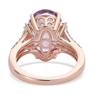 Rose De France Amethyst and White Zircon Split Shank Ring in Vermeil Rose Gold Over Sterling Silver (Size 10.0) 6.25 ctw