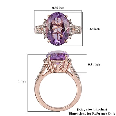 Rose De France Amethyst and White Zircon Split Shank Ring in Vermeil Rose Gold Over Sterling Silver (Size 10.0) 6.25 ctw