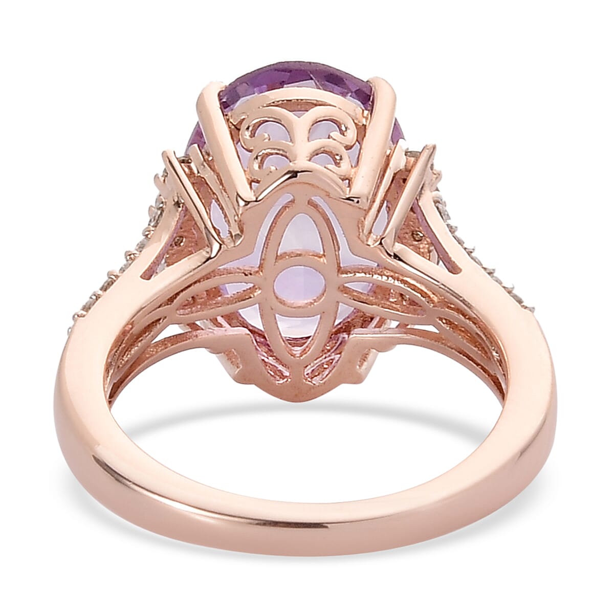 Rose De France Amethyst and White Zircon Split Shank Ring in Vermeil Rose Gold Over Sterling Silver (Size 9.0) 6.25 ctw image number 4