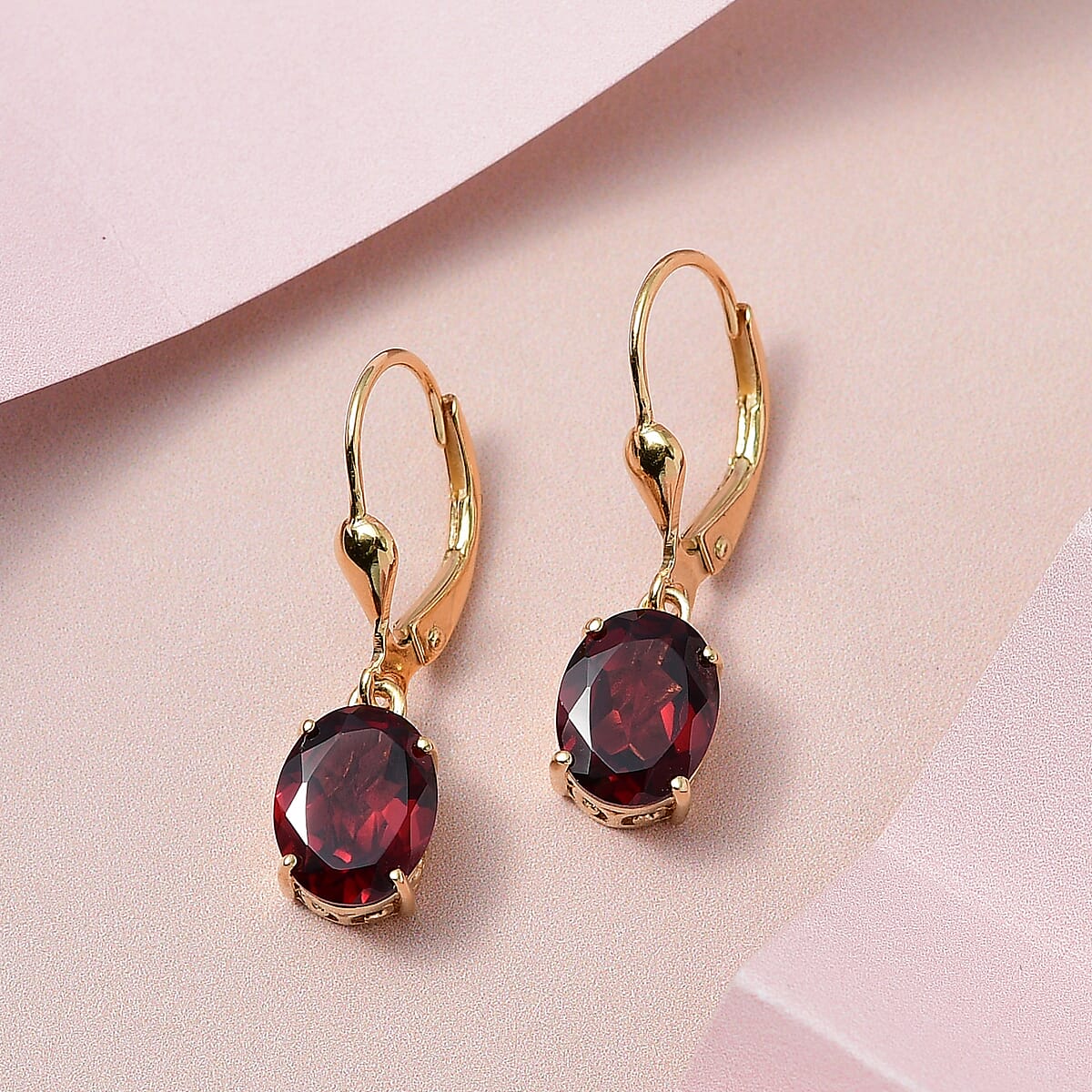 Mozambique garnet Earrings in Vermeil Yellow Gold Plated Sterling Silver, Lever Back Earrings For Women, Solitaire Earrings Silver 4.25 ctw image number 1