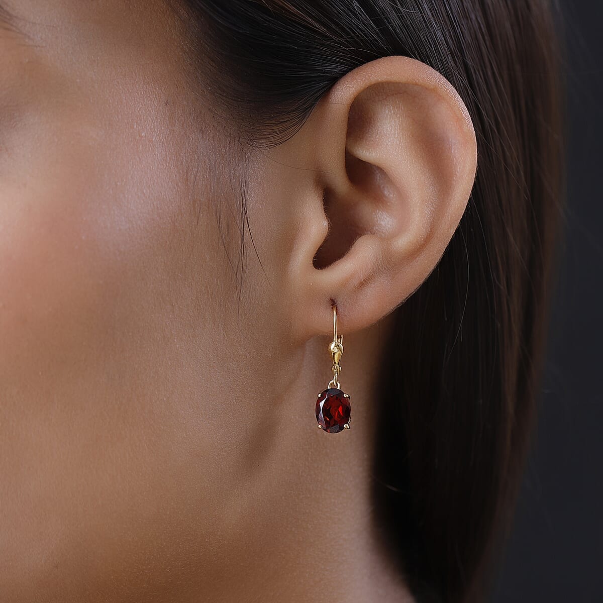 Mozambique garnet Earrings in Vermeil Yellow Gold Plated Sterling Silver, Lever Back Earrings For Women, Solitaire Earrings Silver 4.25 ctw image number 2
