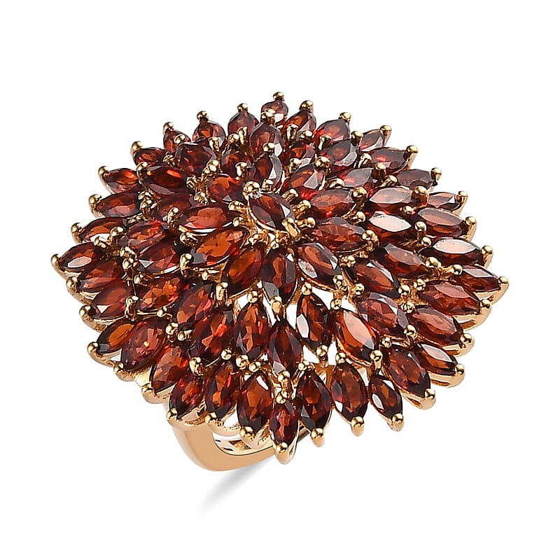 Mozambique Garnet Floral Spary Ring in Vermeil Yellow Gold Over Sterling Silver (Size 10.0) 12.50 ctw