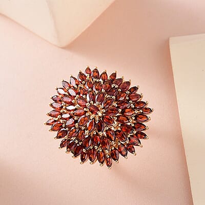 Mozambique Garnet Floral Spary Ring in Vermeil Yellow Gold Over Sterling Silver (Size 10.0) 12.50 ctw