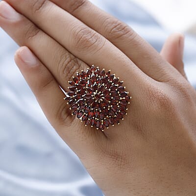 Mozambique Garnet Floral Spary Ring in Vermeil Yellow Gold Over Sterling Silver (Size 10.0) 12.50 ctw