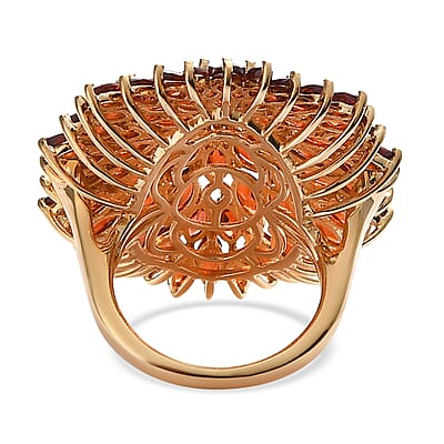 Mozambique Garnet Floral Spary Ring in Vermeil Yellow Gold Over Sterling Silver (Size 10.0) 12.50 ctw