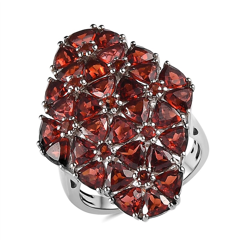 Mozambique Garnet Floral Elongated Ring in Platinum Over Sterling Silver (Size 10.0) 8.75 ctw