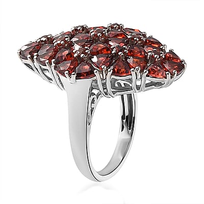 Mozambique Garnet Floral Elongated Ring in Platinum Over Sterling Silver (Size 10.0) 8.75 ctw