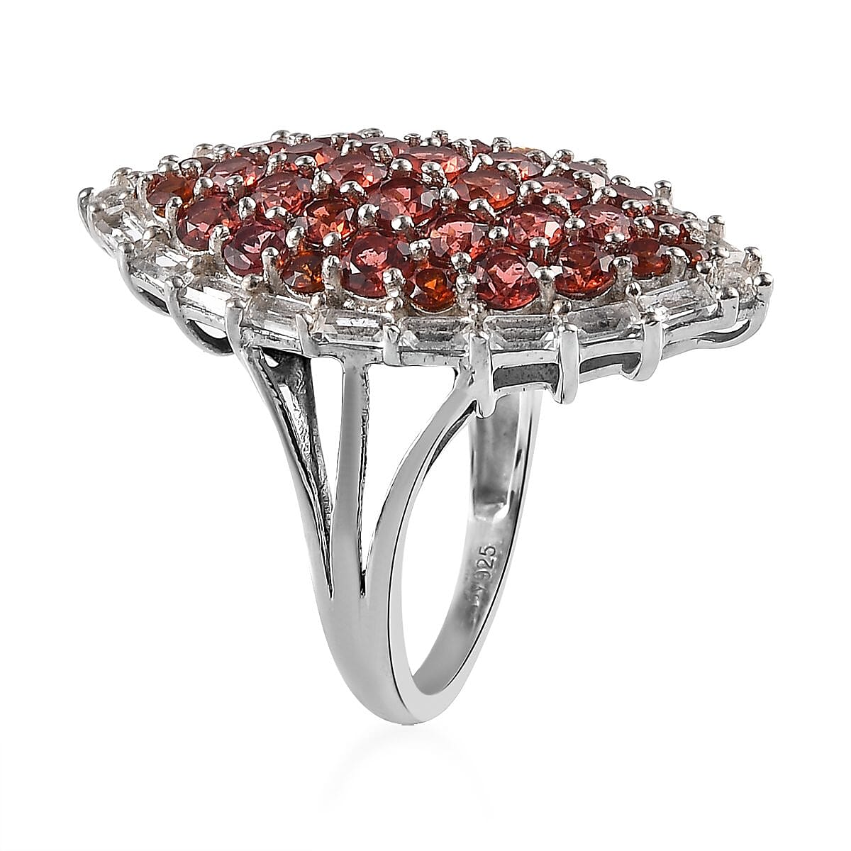 Mozambique Garnet, White Topaz Ring in Platinum Over Sterling Silver (Size 10.0) (Delivery in 7-10 Business Days) 4.15 ctw image number 3