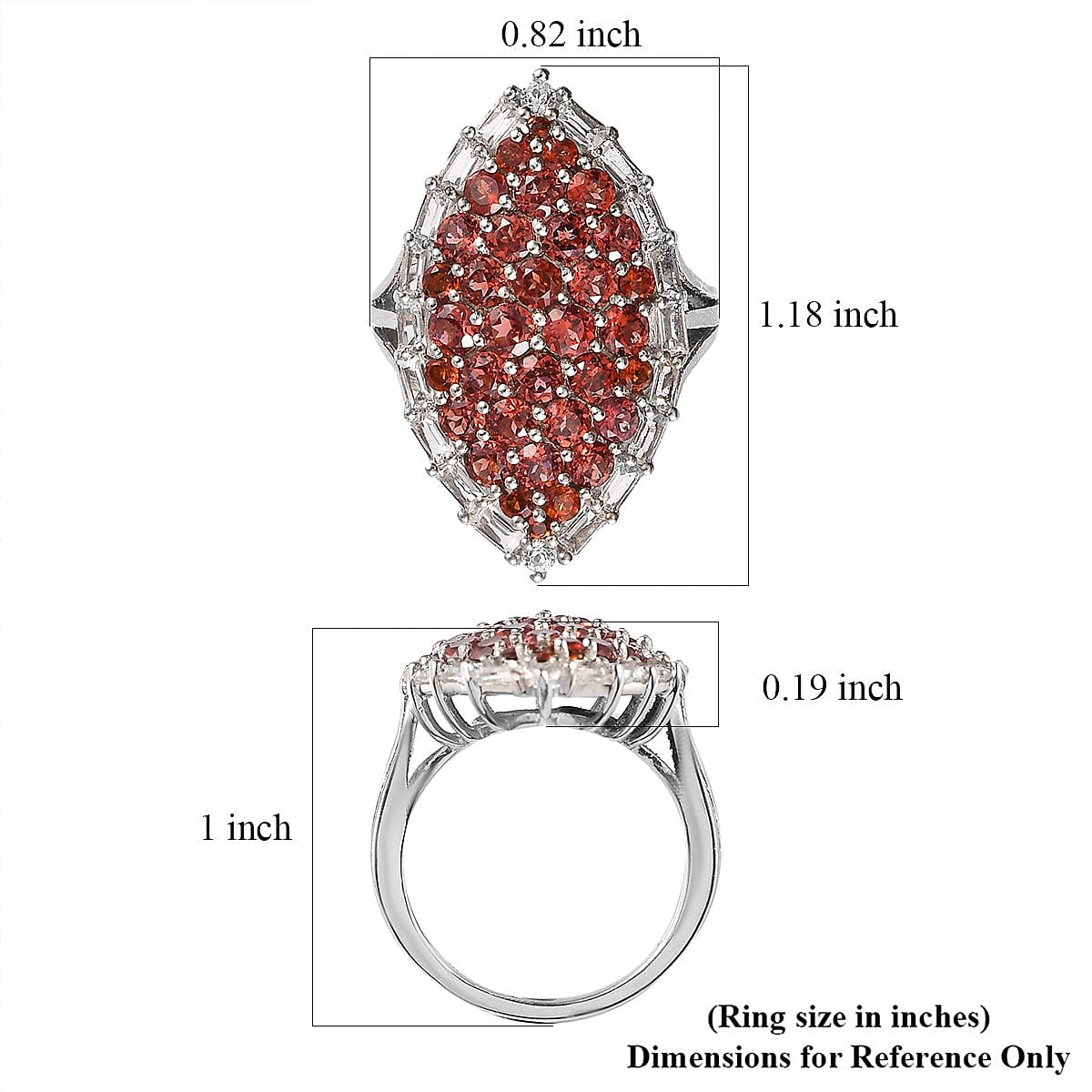 Mozambique Garnet, White Topaz Ring in Platinum Over Sterling Silver (Size 10.0) (Delivery in 7-10 Business Days) 4.15 ctw image number 5