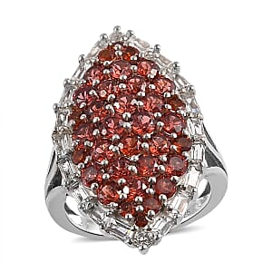 Mozambique Garnet and White Topaz Ring in Platinum Over Sterling Silver (Size 7.0) 4.15 ctw