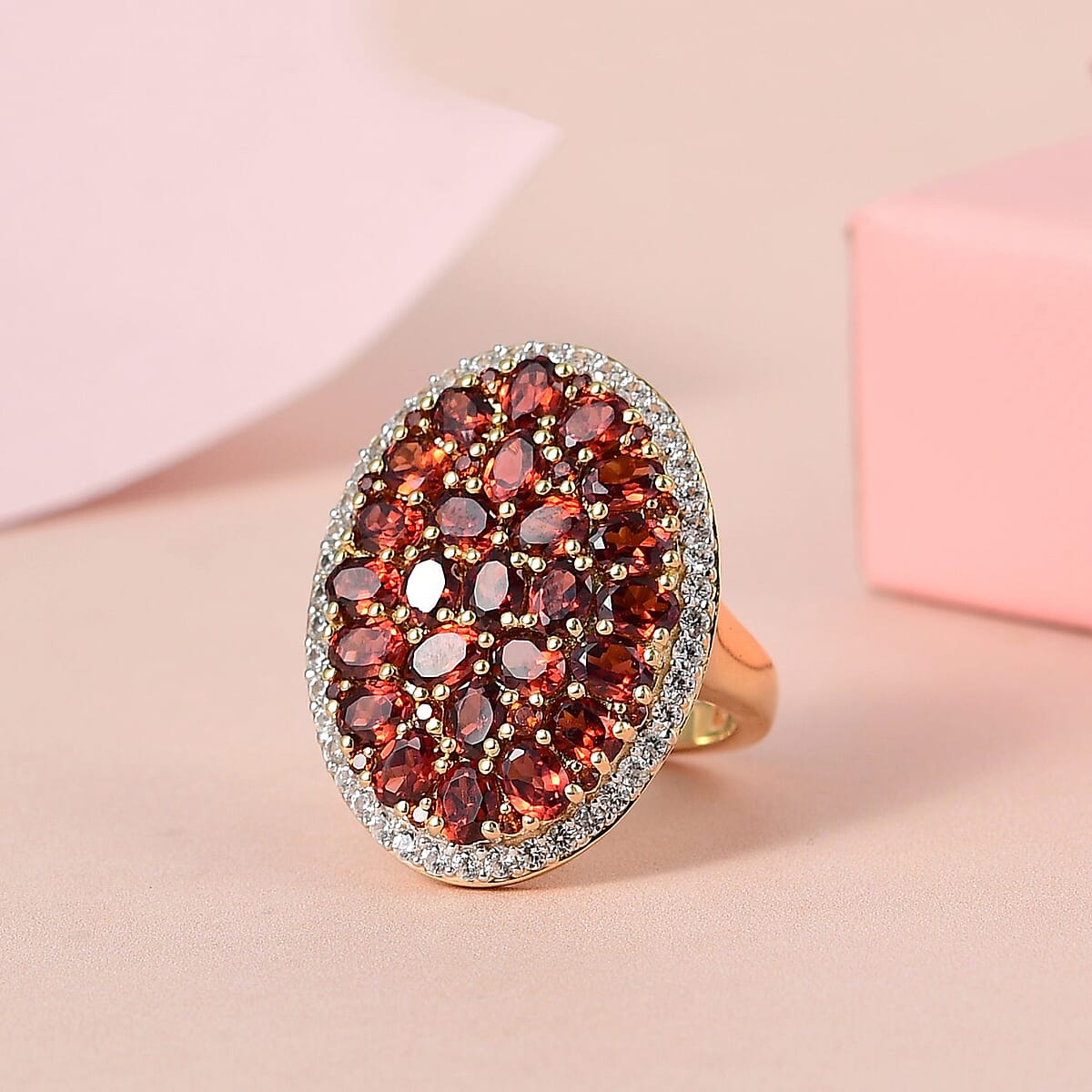 Mozambique Garnet and Natural White Zircon Ring in Vermeil Yellow Gold Over Sterling Silver (Size 10.0) 6.85 ctw image number 1