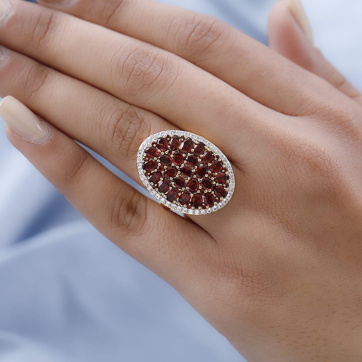 Mozambique Garnet and Natural White Zircon Ring in Vermeil Yellow Gold Over Sterling Silver (Size 10.0) 6.85 ctw image number 2