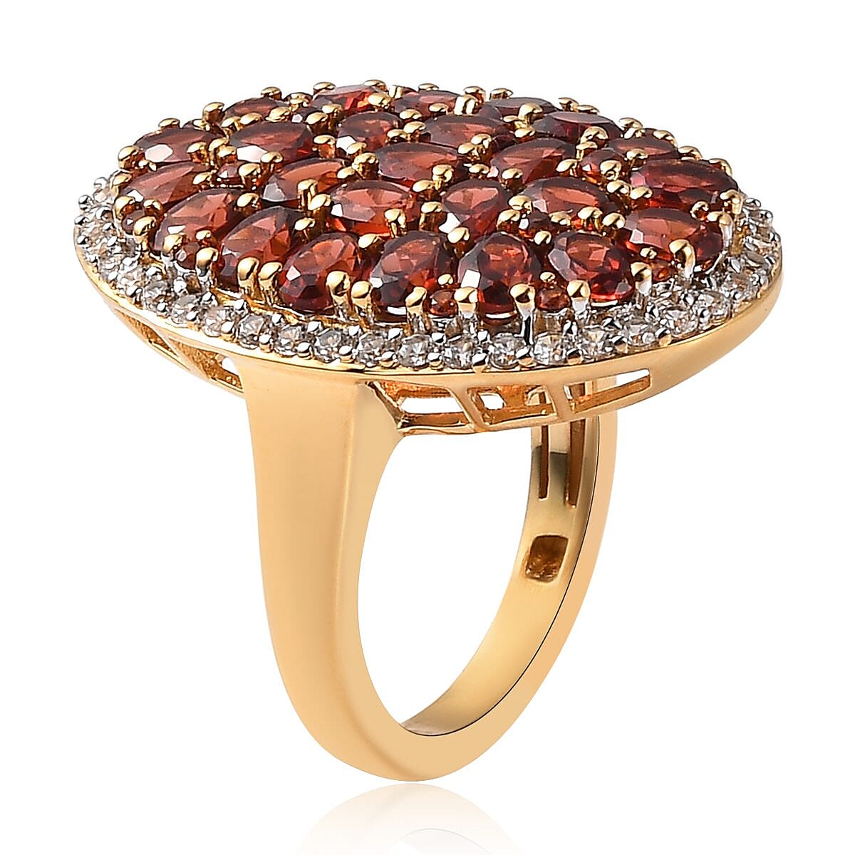 Mozambique Garnet and Natural White Zircon Ring in Vermeil Yellow Gold Over Sterling Silver (Size 10.0) 6.85 ctw image number 3