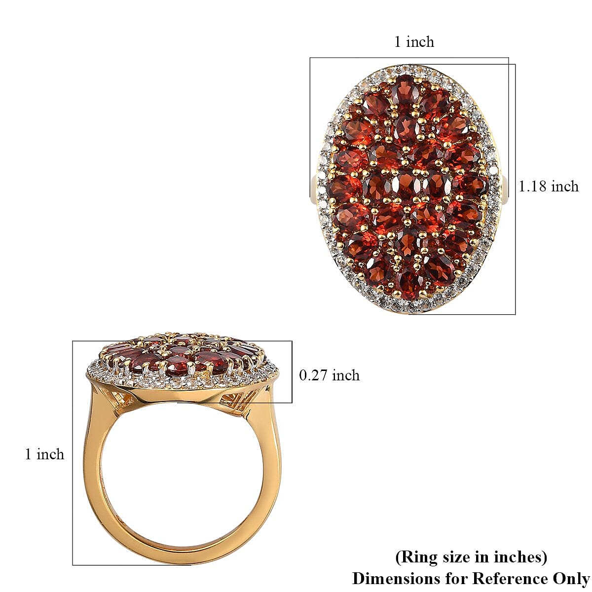 Mozambique Garnet and Natural White Zircon Ring in Vermeil Yellow Gold Over Sterling Silver (Size 10.0) 6.85 ctw image number 5
