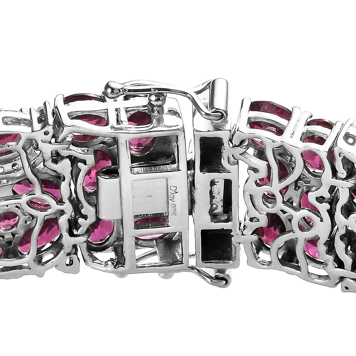 Orissa Rhodolite Garnet and Natural White Zircon Bracelet in Platinum Over Sterling Silver (6.50 In) 26.10 Grams 53.25 ctw image number 3