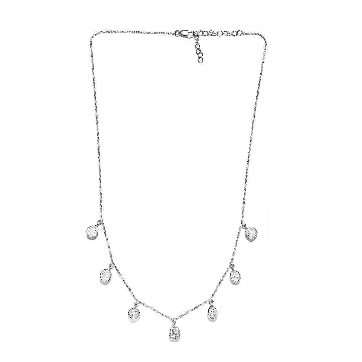 Polki Diamond Station Necklace 18 Inches in Platinum Over Sterling Silver 1.50 ctw image number 3
