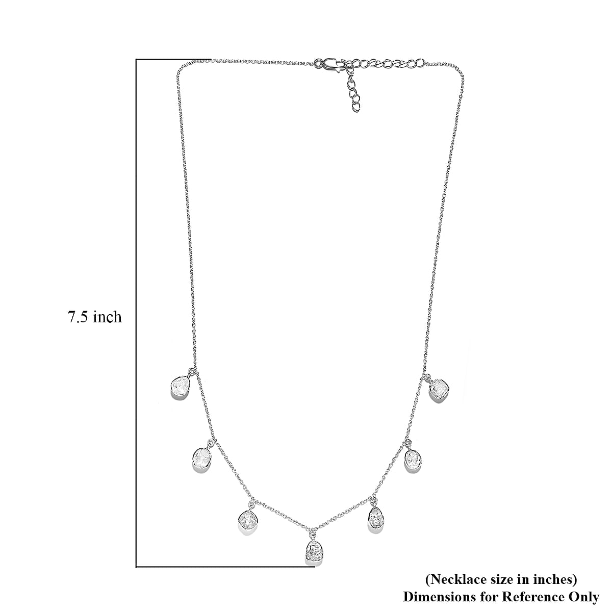 Polki Diamond Station Necklace 18 Inches in Platinum Over Sterling Silver 1.50 ctw image number 5