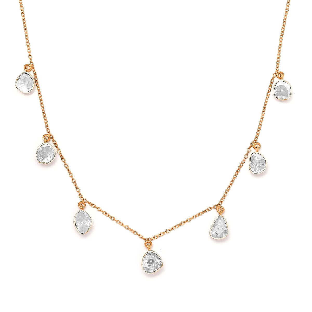 Polki Diamond Station Necklace 18 Inches in Vermeil Yellow Gold Over Sterling Silver 1.50 ctw image number 0