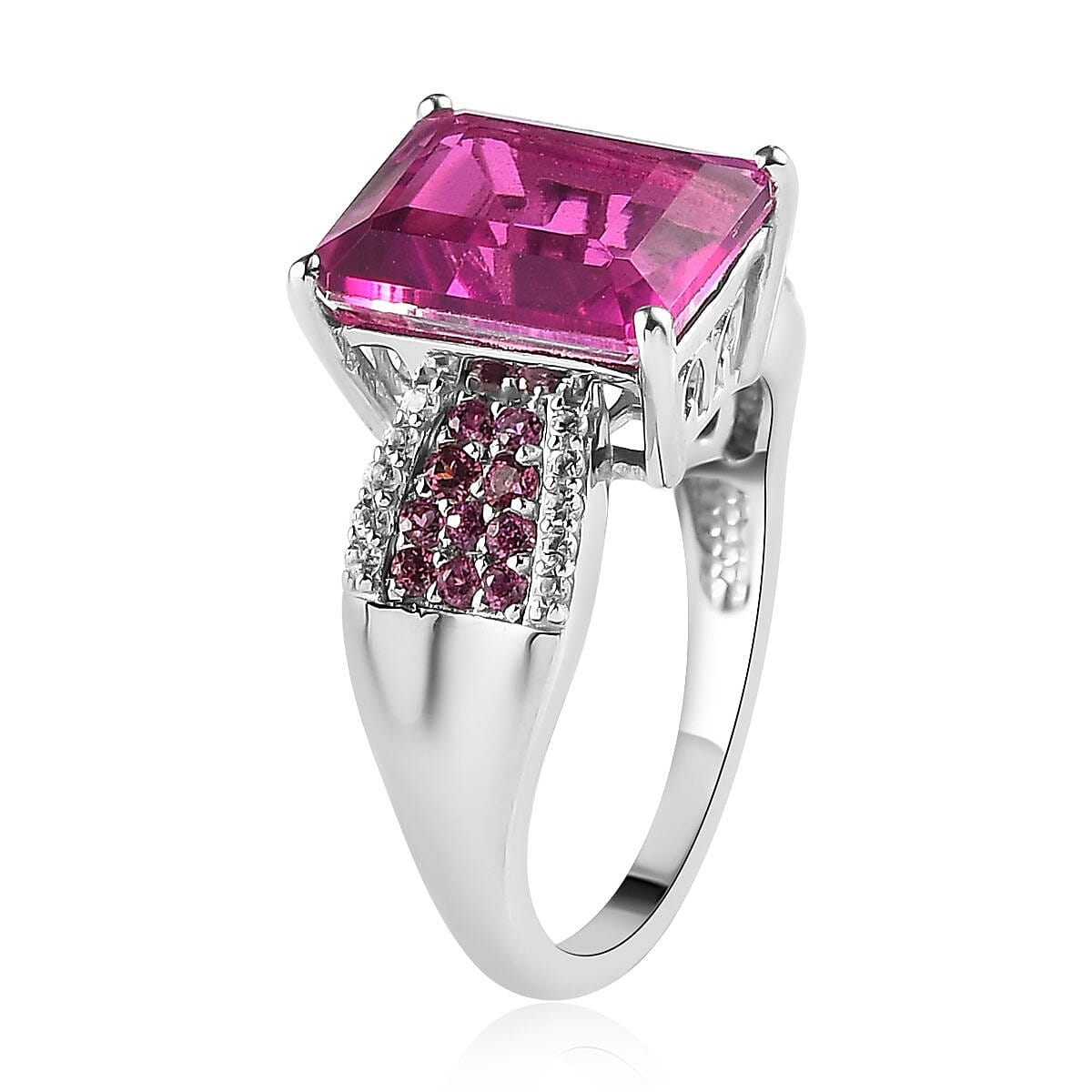 Radiant Orchid Quartz and Multi Gemstone Ring in Platinum Over Sterling Silver 6.35 ctw (Delivered in 3-5 Business Days) image number 3